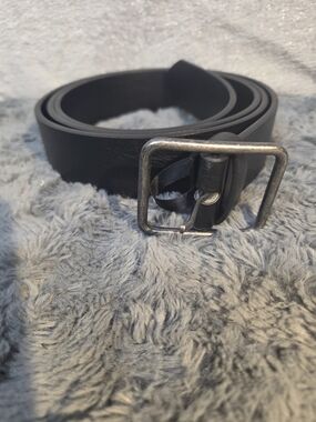 Men's Black Leather Belt with Metal Buckle